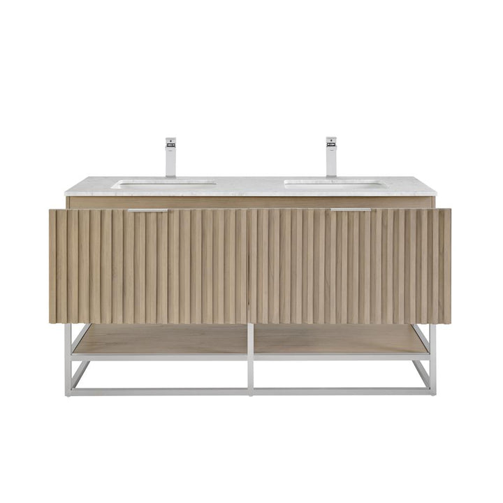 Bemma, Terra 60" Double Vanity, Cashmere Grey/Brushed Nickel, Carrara Marble Top#top-options_carrara-marble-top