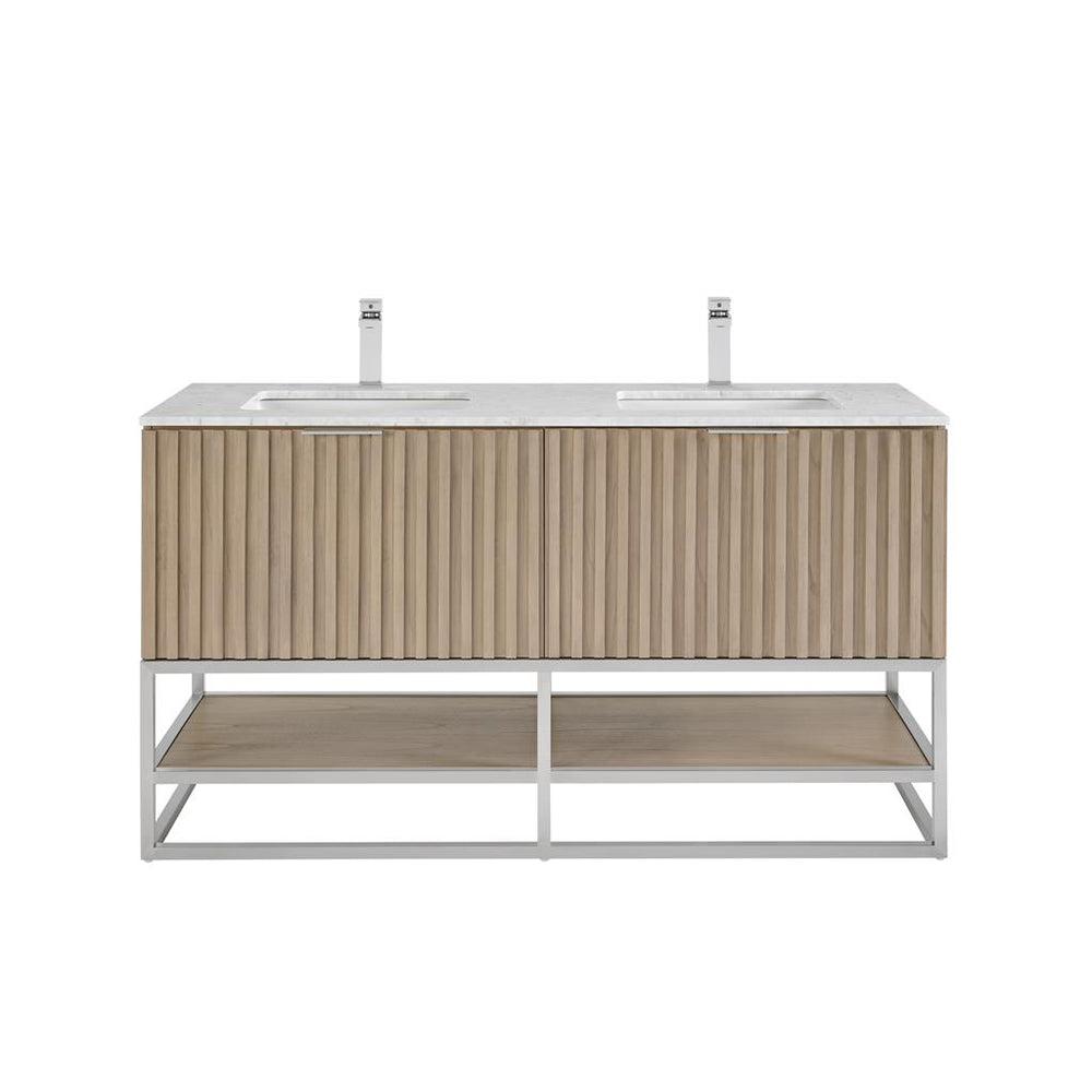 Bemma, Terra 60" Double Vanity, Cashmere Grey/Brushed Nickel, Carrara Marble Top#top-options_carrara-marble-top