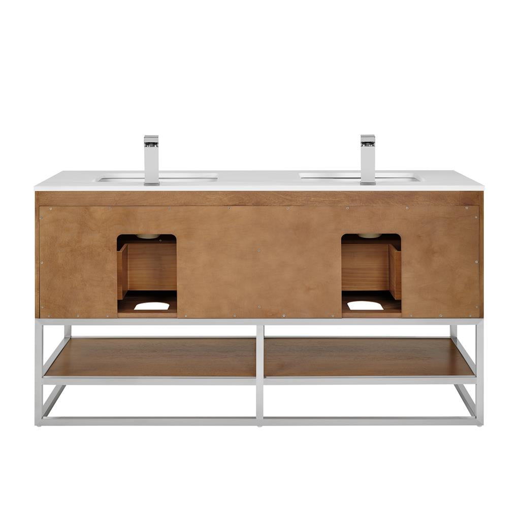 Bemma, Terra 60" Double Vanity, Walnut/Brushed Nickel, White Quartz Top#top-options_white-quartz-top
