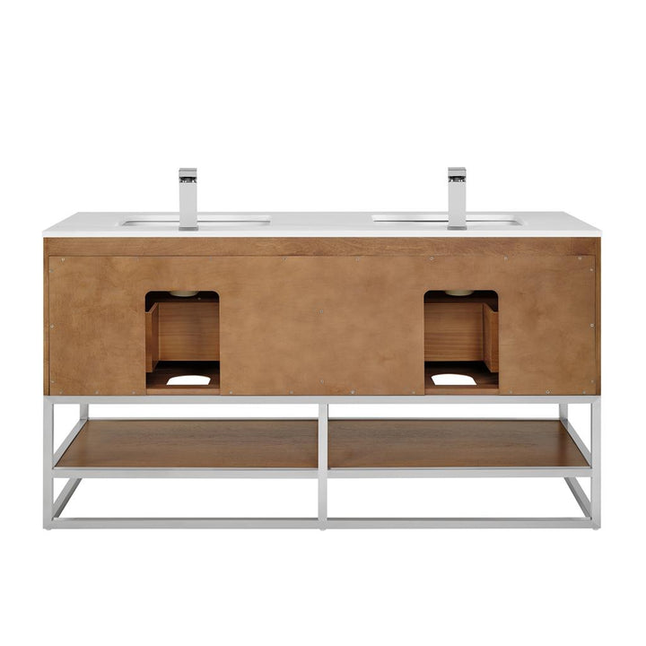 Bemma, Terra 60" Double Vanity, Walnut/Brushed Nickel, White Quartz Top#top-options_white-quartz-top