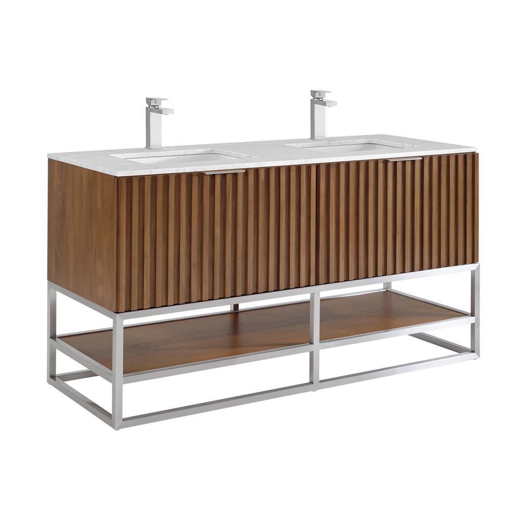 Bemma, Terra 60" Double Vanity, Walnut/Brushed Nickel, Carrara Marble Top#top-options_carrara-marble-top