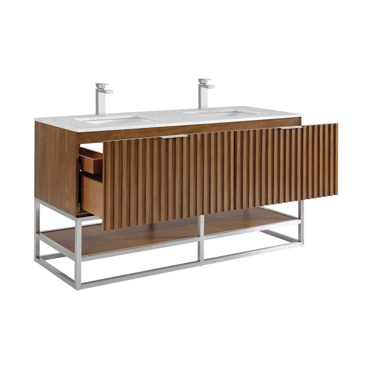 Bemma, Terra 60" Double Vanity, Walnut/Brushed Nickel, Carrara Marble Top#top-options_carrara-marble-top