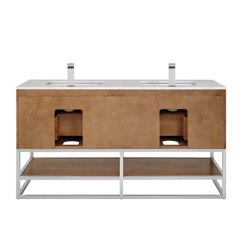 Bemma, Terra 60" Double Vanity, Walnut/Brushed Nickel, Carrara Marble Top#top-options_carrara-marble-top