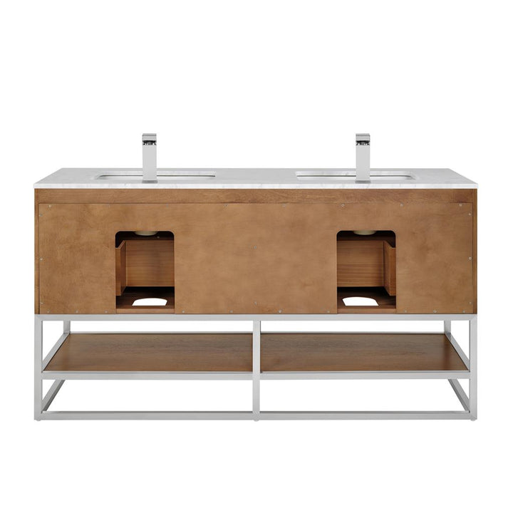 Bemma, Terra 60" Double Vanity, Walnut/Brushed Nickel, Carrara Marble Top#top-options_carrara-marble-top