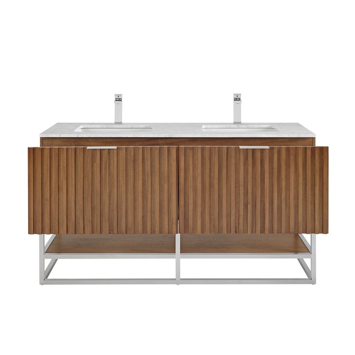Bemma, Terra 60" Double Vanity, Walnut/Brushed Nickel, Carrara Marble Top#top-options_carrara-marble-top