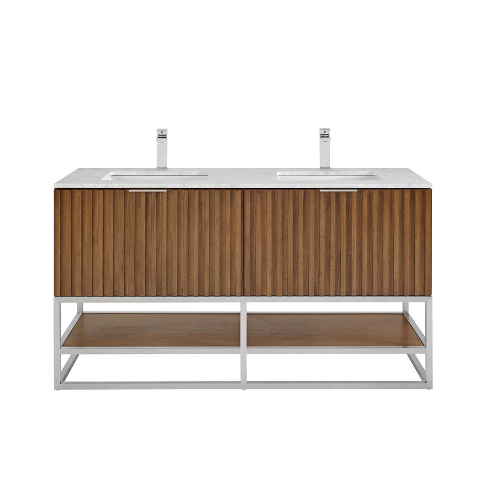 Bemma, Terra 60" Double Vanity, Walnut/Brushed Nickel, Carrara Marble Top#top-options_carrara-marble-top