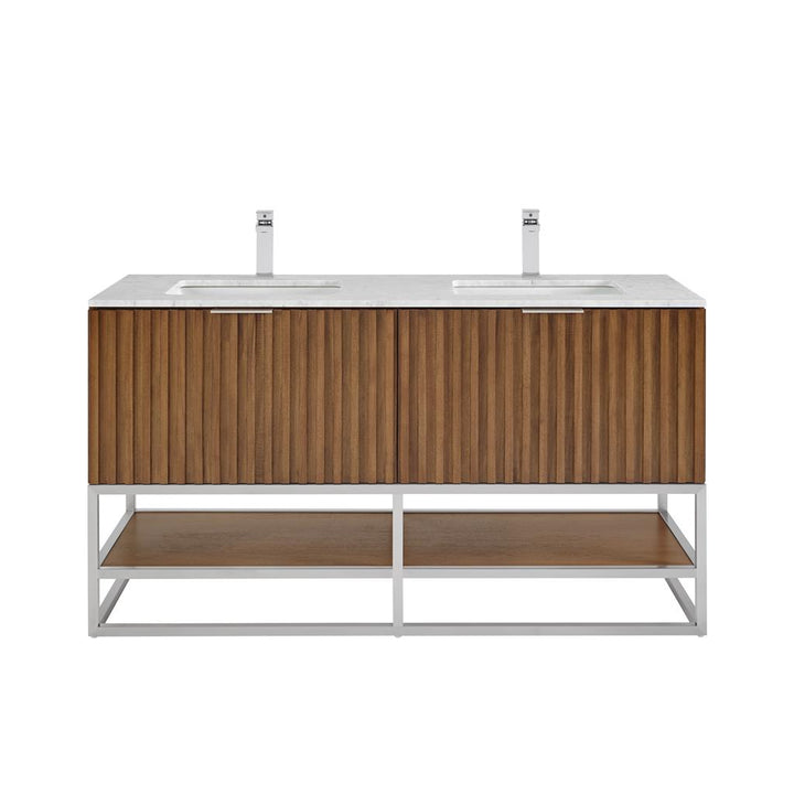 Bemma, Terra 60" Double Vanity, Walnut/Brushed Nickel, Carrara Marble Top#top-options_carrara-marble-top