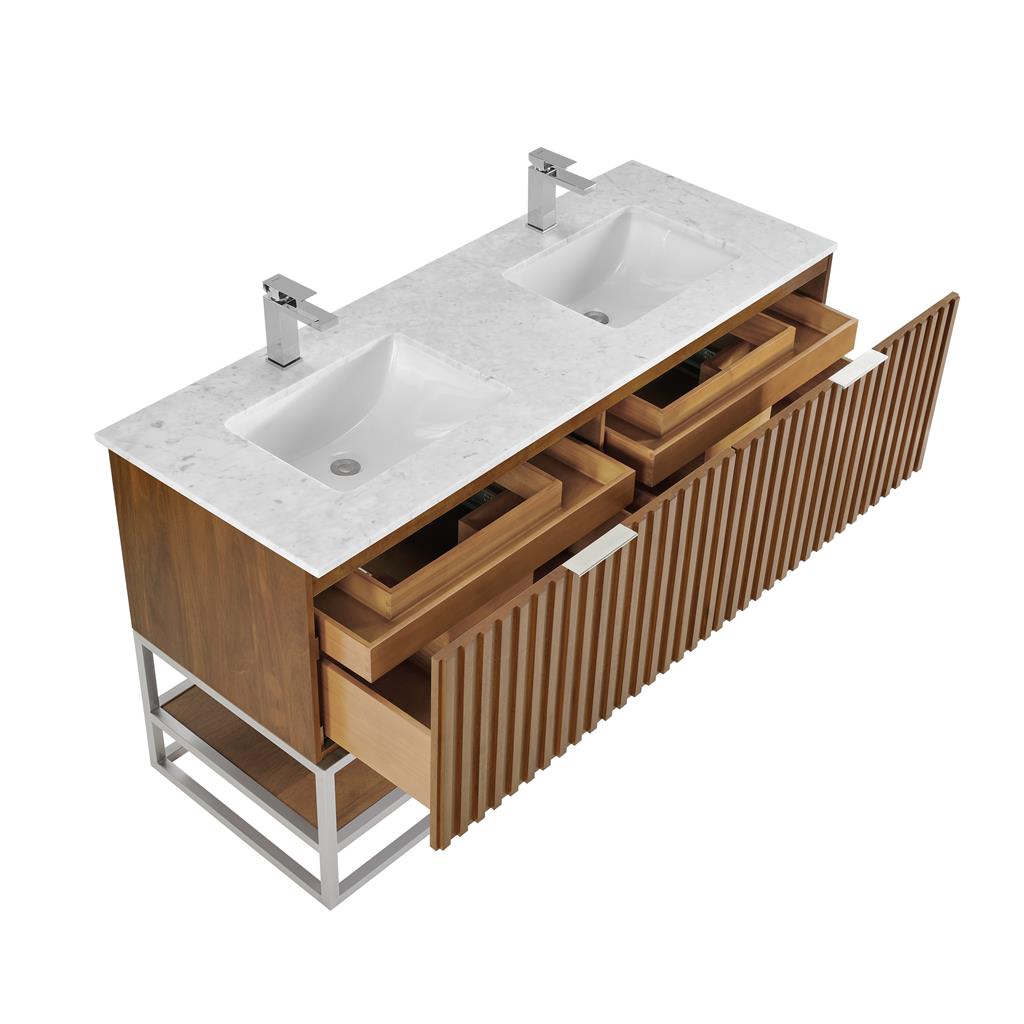 Bemma, Terra 60" Double Vanity, Walnut/Brushed Nickel, Carrara Marble Top#top-options_carrara-marble-top