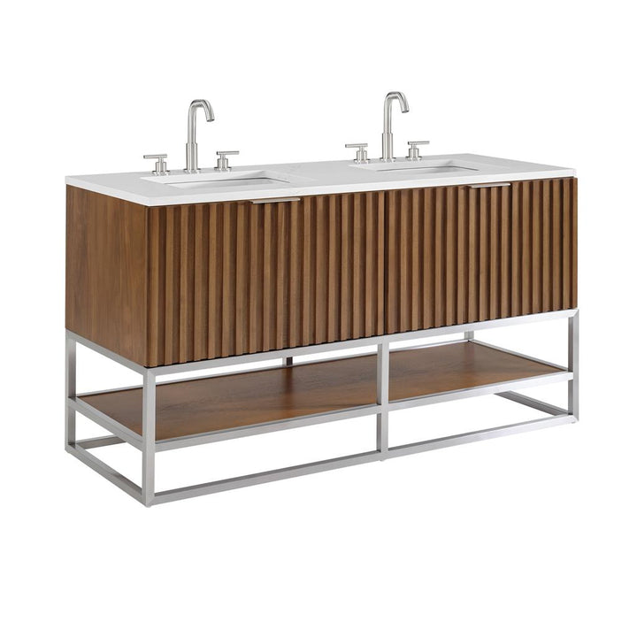 Bemma, Terra 60" Double Vanity, Walnut/Brushed Nickel, Calacatta Quartz Top#top-options_calacatta-quartz-top