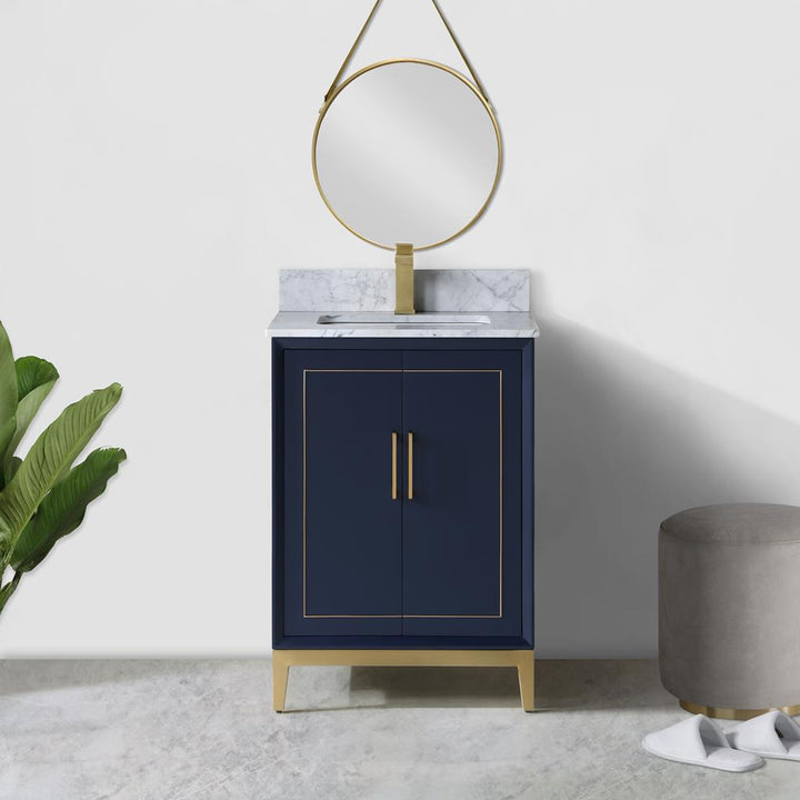 Bemma, Gracie 24" Single Vanity, Pacific Blue/Satin Brass, Carrara Marble Top#top-options_carrara-marble-top