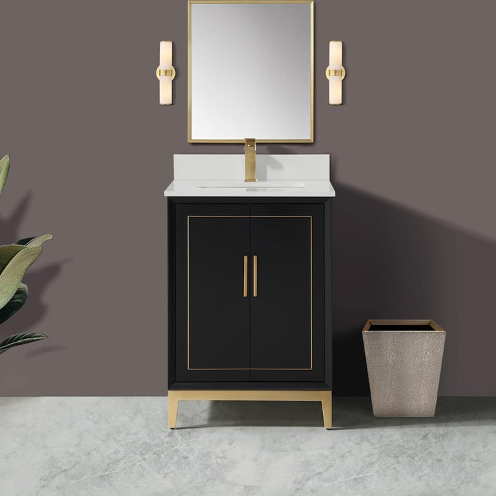 Bemma, Gracie 24" Single Vanity, Midnight Black/Satin Brass, White Quartz Top#top-options_white-quartz-top