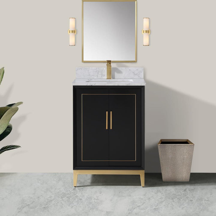 Bemma, Gracie 24" Single Vanity, Midnight Black/Satin Brass, Carrara Marble Top#top-options_carrara-marble-top