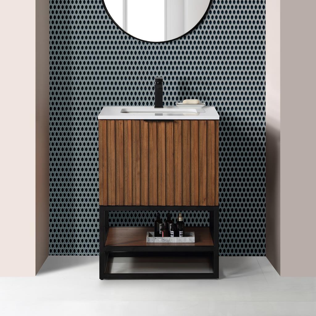 Bemma, Terra 24" Single Vanity, Walnut/Matte Black, White Quartz Top#top-options_white-quartz-top
