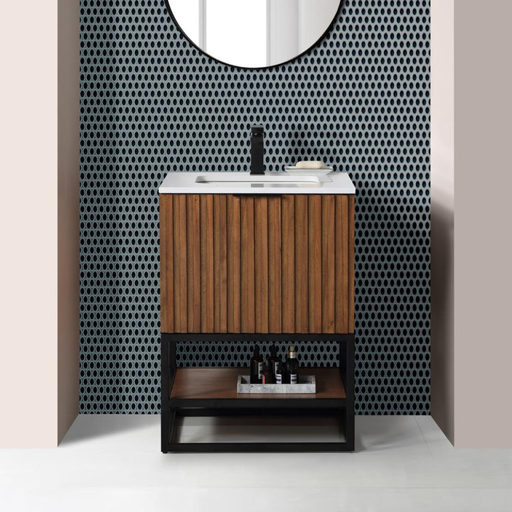 Bemma, Terra 24" Single Vanity, Walnut/Matte Black, White Quartz Top#top-options_white-quartz-top