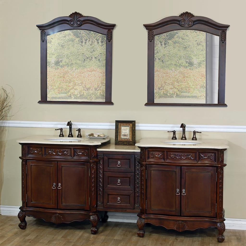 Bellaterra Stella 82.7" Double Vanity, Walnut, Cream Marble Top