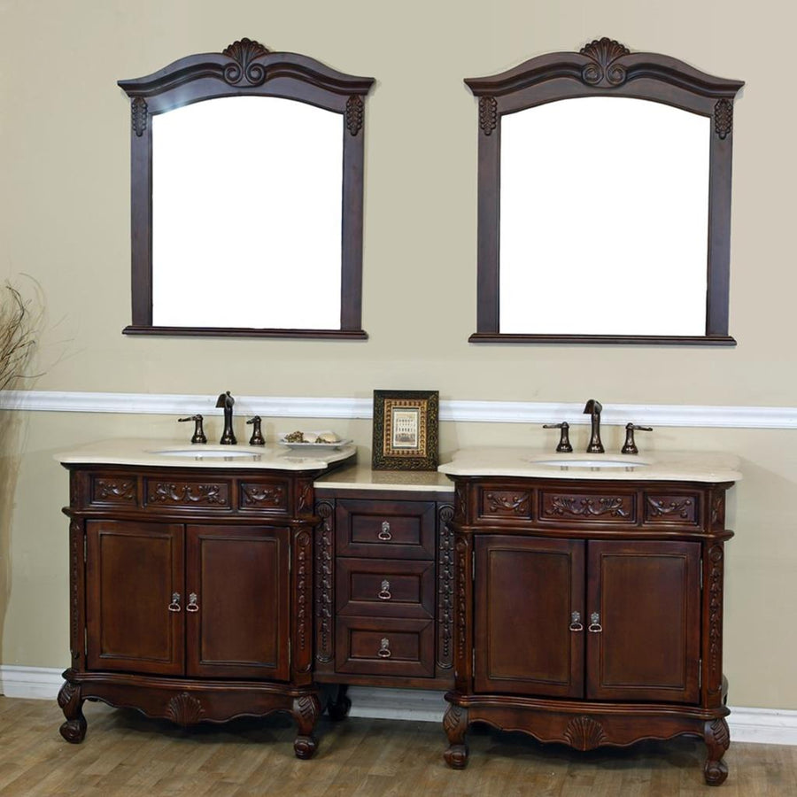 Bellaterra Stella 82.7" Double Vanity, Walnut, Cream Marble Top