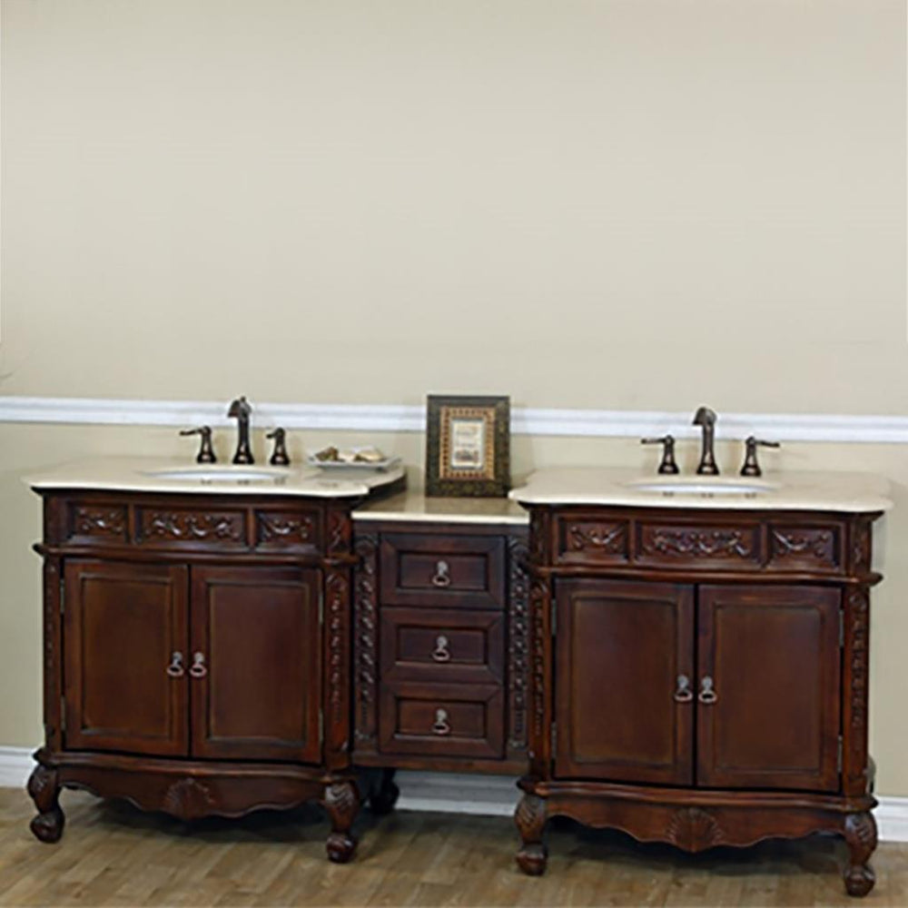 Bellaterra Stella 82.7" Double Vanity, Walnut, Cream Marble Top