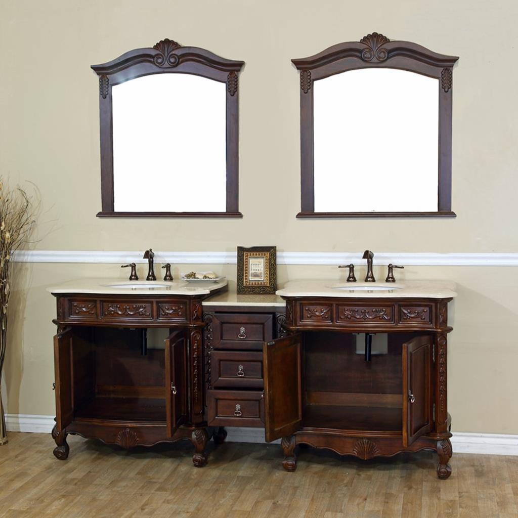 Bellaterra Stella 82.7" Double Vanity, Walnut, Cream Marble Top