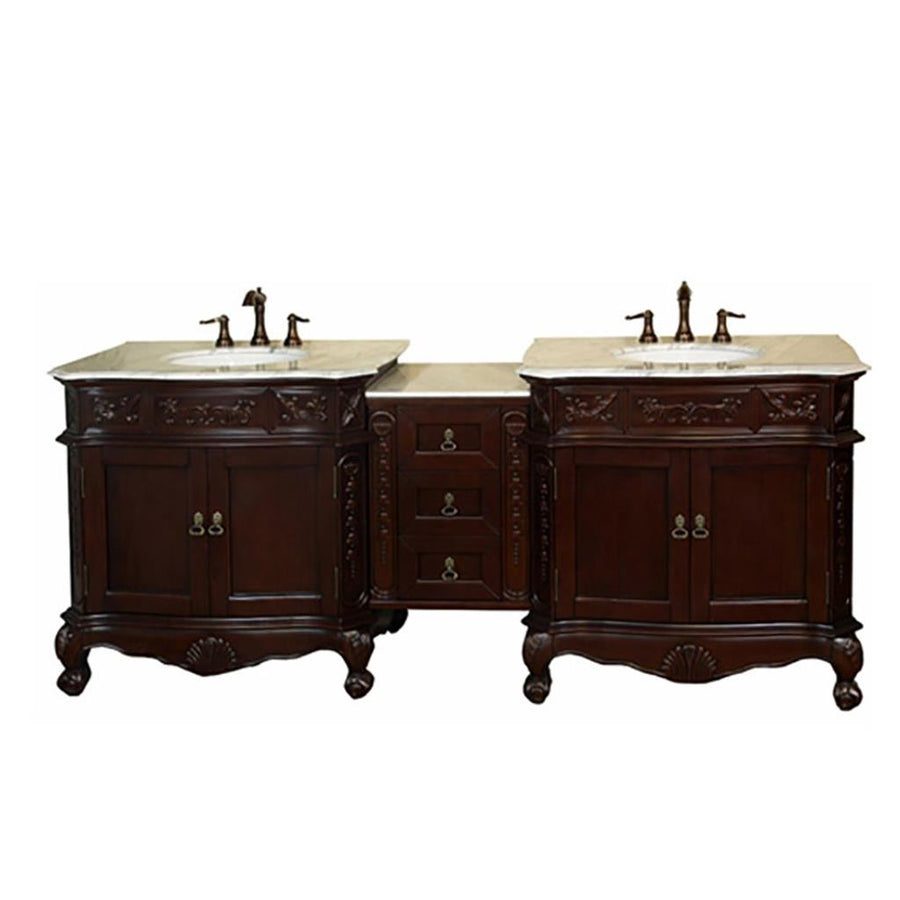 Bellaterra Stella 82.7" Double Vanity, Walnut, White Marble Top