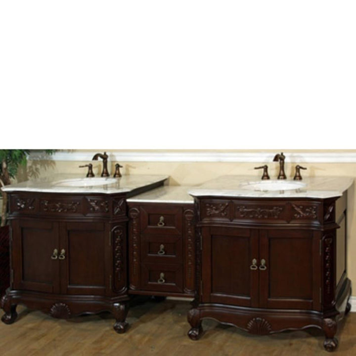 Bellaterra Stella 82.7" Double Vanity, Walnut, White Marble Top