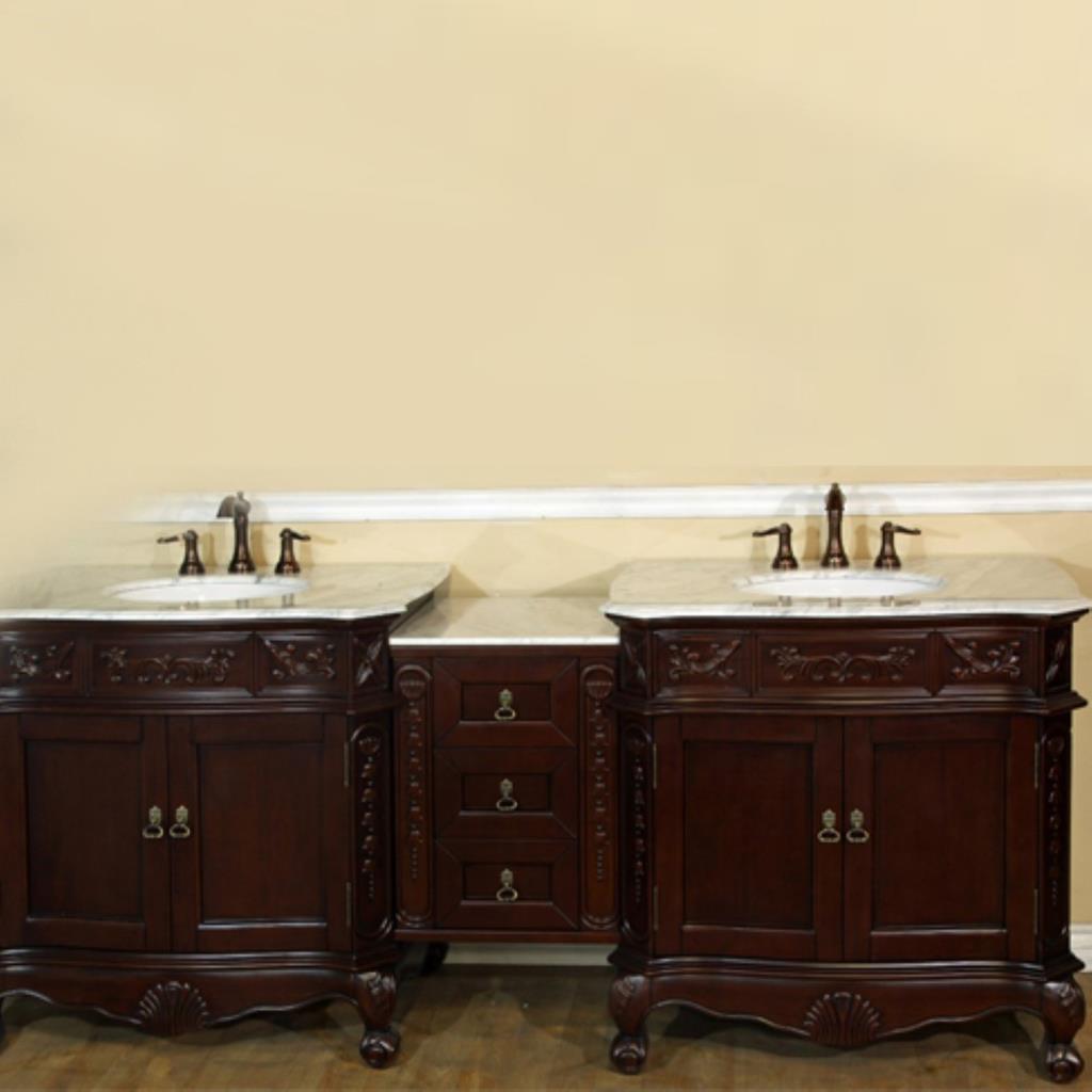 Bellaterra Stella 82.7" Double Vanity, Walnut, White Marble Top