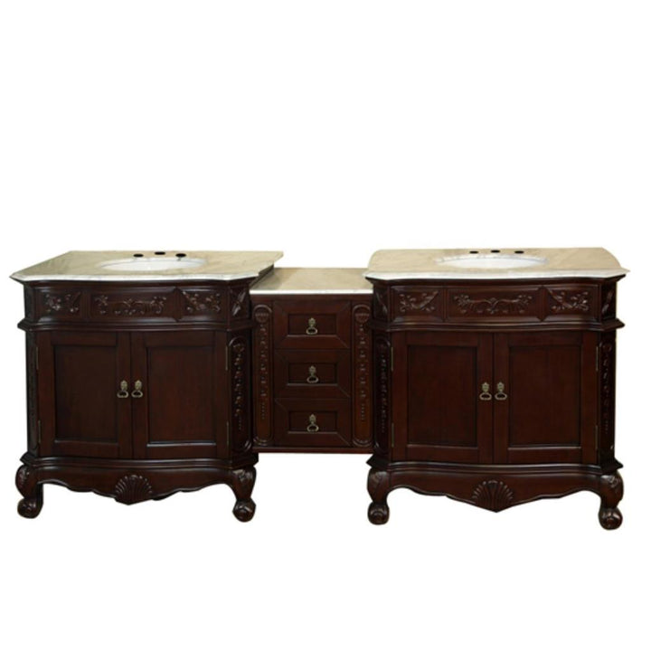 Bellaterra Stella 82.7" Double Vanity, Walnut, White Marble Top