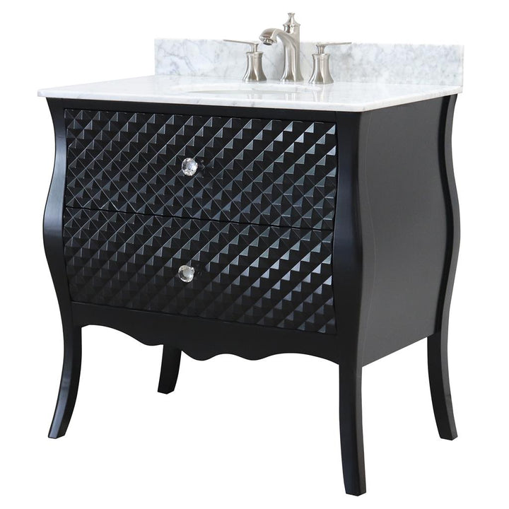 Bellaterra Valeria 35.4" Single Vanity, Black, White Marble Top/Oval Sink