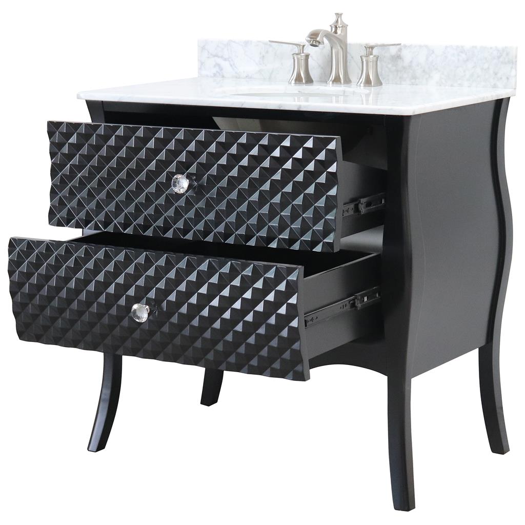 Bellaterra Valeria 35.4" Single Vanity, Black, White Marble Top/Oval Sink