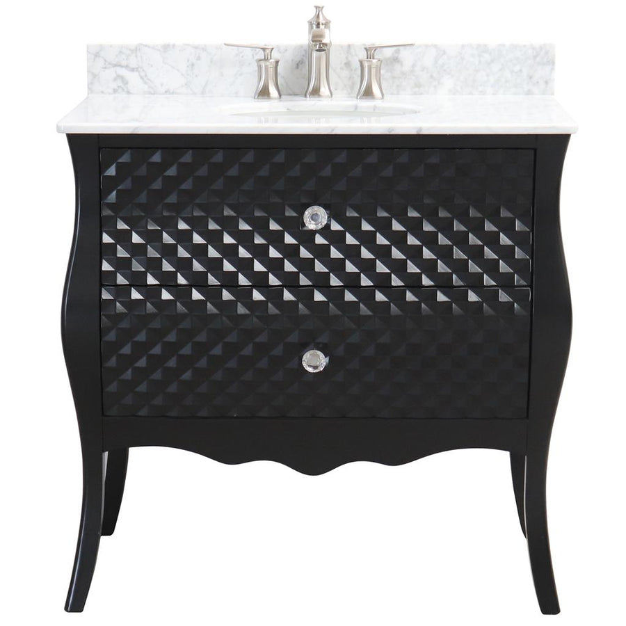 Bellaterra Valeria 35.4" Single Vanity, Black, White Marble Top/Oval Sink