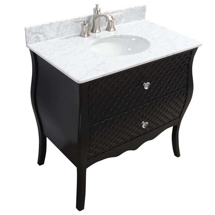 Bellaterra Valeria 35.4" Single Vanity, Black, White Marble Top/Oval Sink