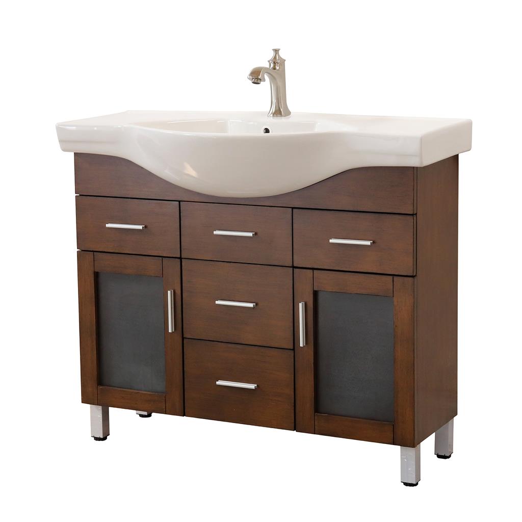 Bellaterra Villa 39.8" Single Vanity, Walnut, 4 Drawers