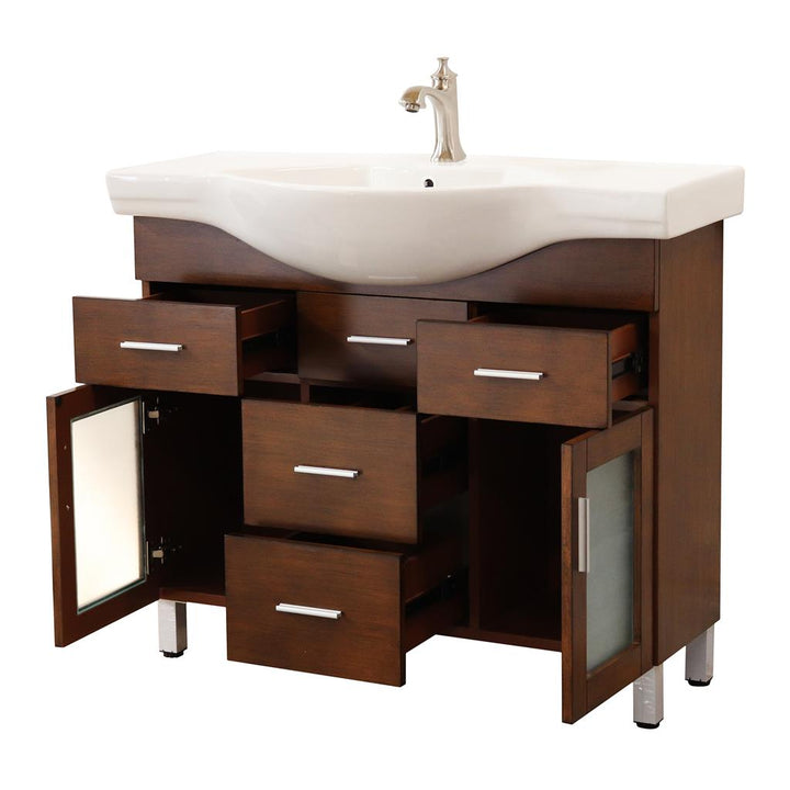 Bellaterra Villa 39.8" Single Vanity, Walnut, 4 Drawers