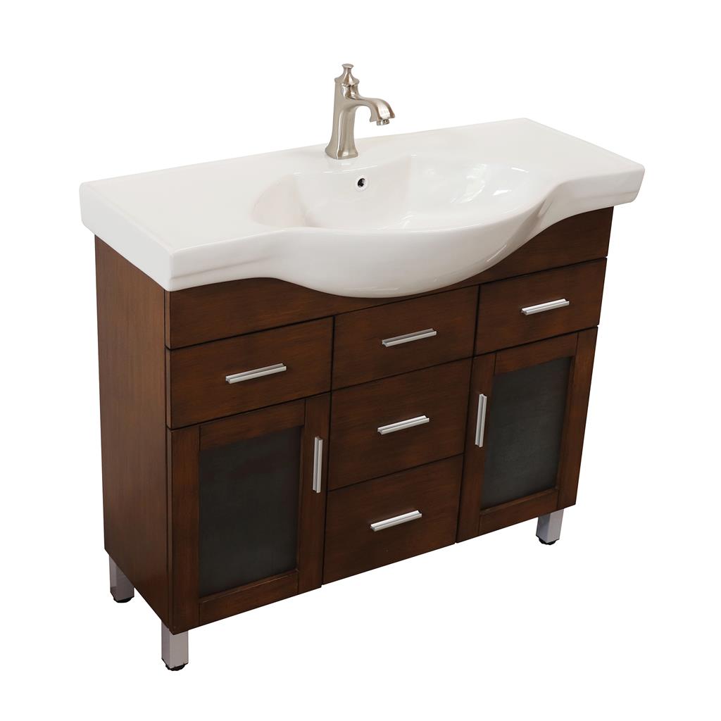 Bellaterra Villa 39.8" Single Vanity, Walnut, 4 Drawers