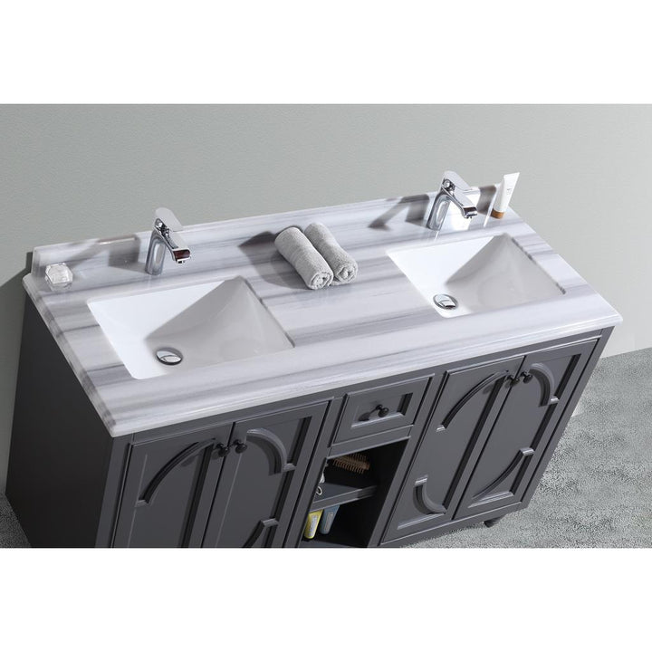 Laviva Odyssey 60" Maple Grey Double Sink Bathroom Vanity#top-options_white-stripes-marble-top