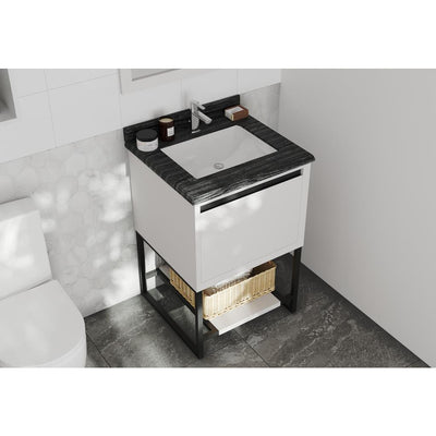 Laviva Alto 24" White Bathroom Vanity Black Wood Marble Top#top-options_black-wood-marble-top
