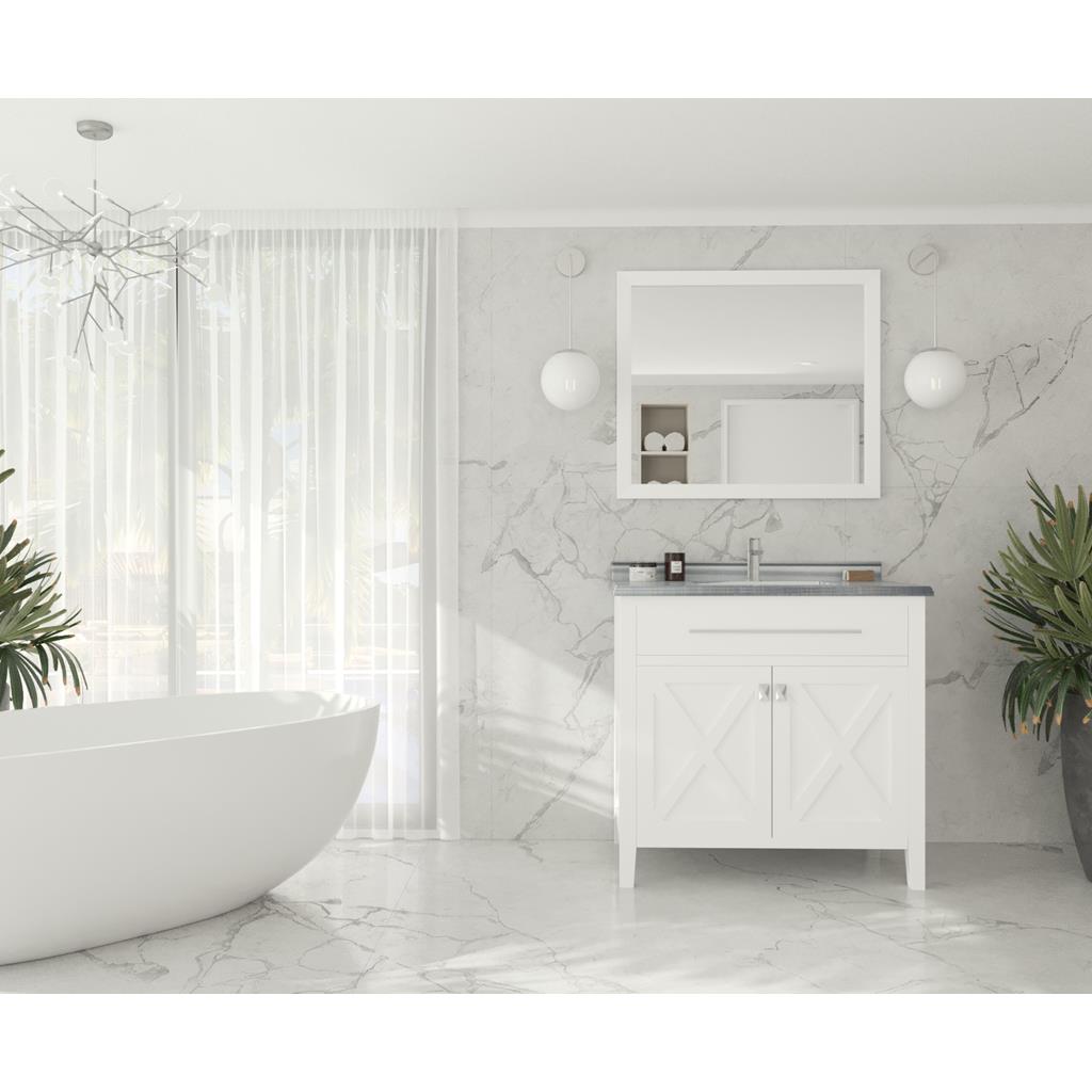 Laviva Wimbledon 36" White Bathroom Vanity#top-options_white-stripes-marble-top