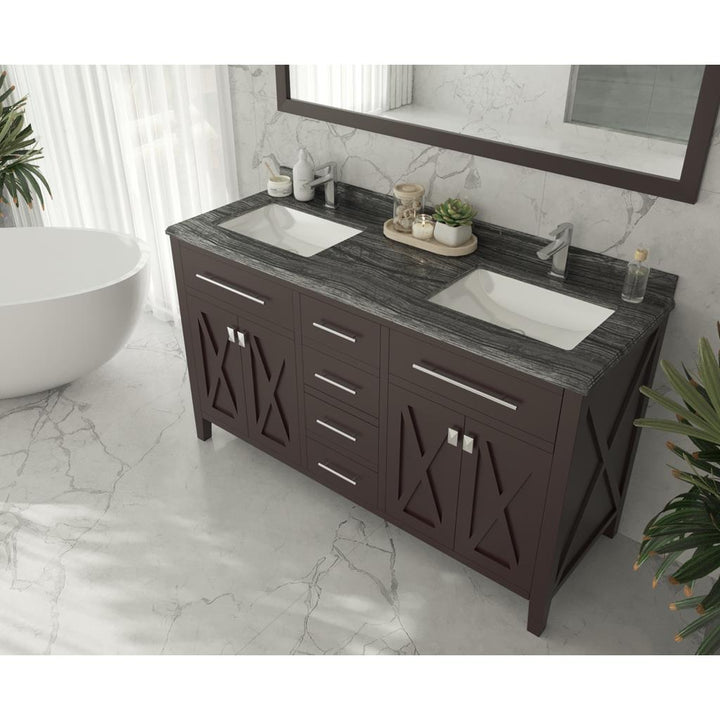 Laviva Wimbledon 60" Brown Double Sink Bathroom Vanity#top-options_black-wood-marble-top