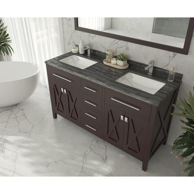 Laviva Wimbledon 60" Brown Double Sink Bathroom Vanity Black Wood Marble Top#top-options_black-wood-marble-top