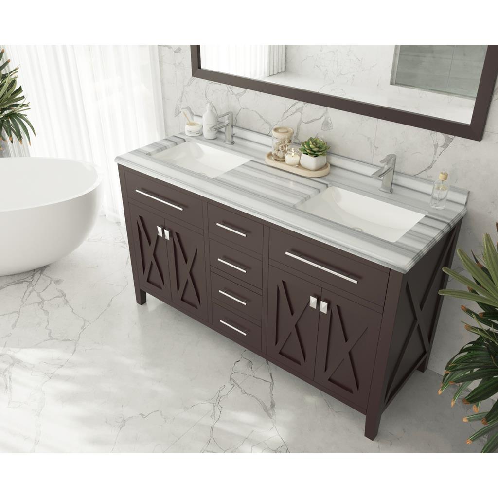 Laviva Wimbledon 60" Brown Double Sink Bathroom Vanity#top-options_white-stripes-marble-top