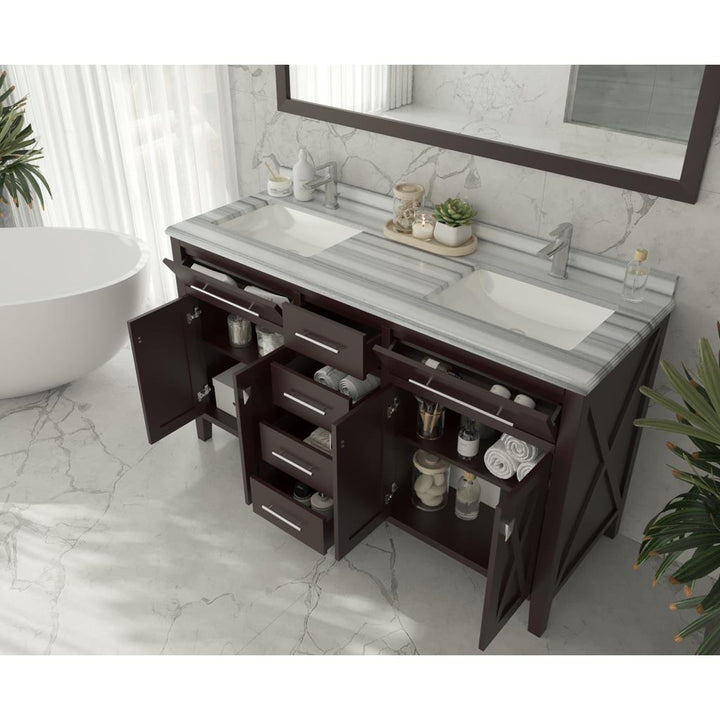 Laviva Wimbledon 60" Brown Double Sink Bathroom Vanity#top-options_white-stripes-marble-top