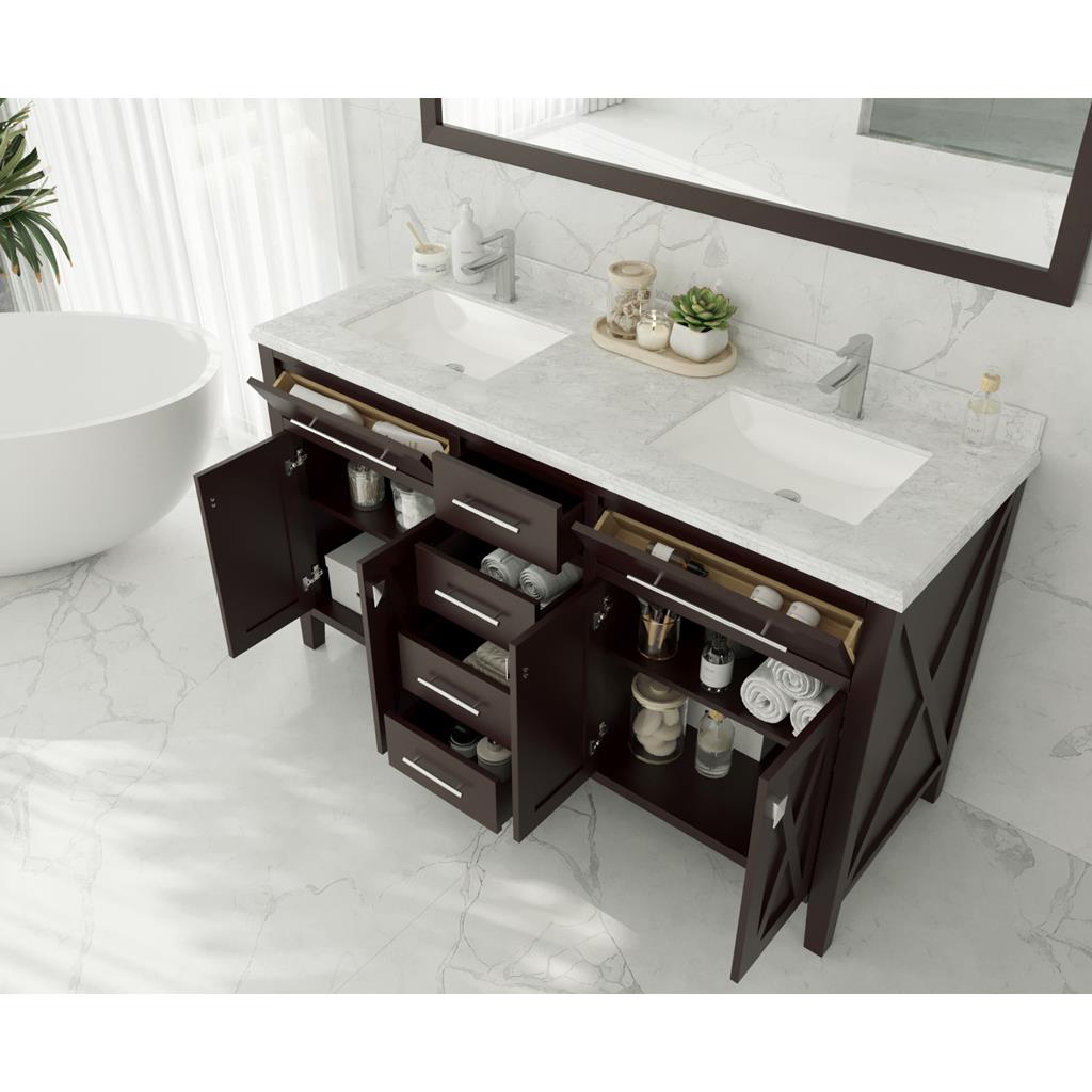 Laviva Wimbledon 60" Brown Double Sink Bathroom Vanity Cabinet Only, No Top#top-options_cabinet-only-no-top
