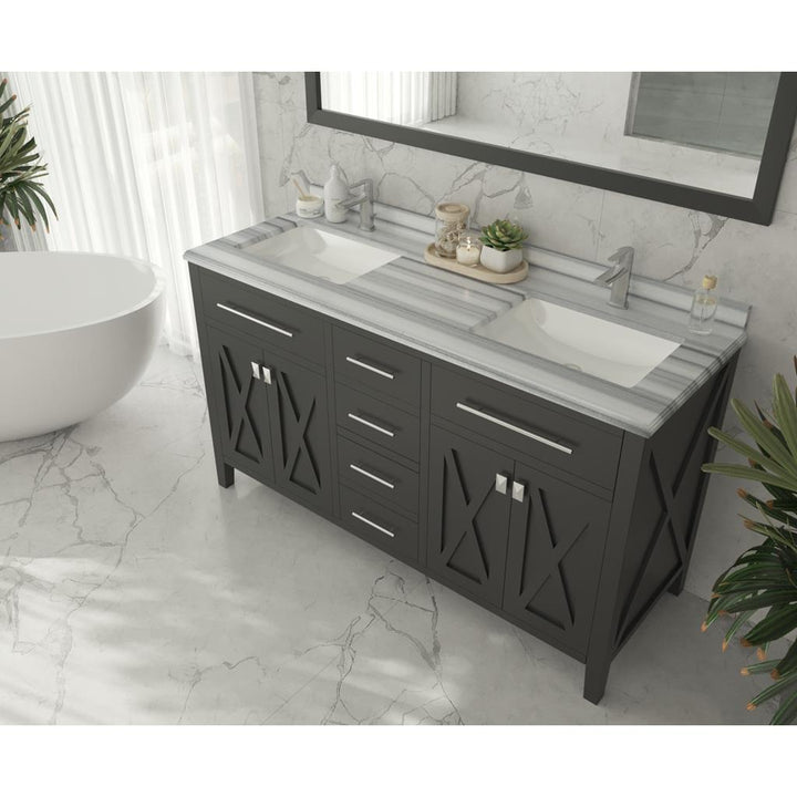Laviva Wimbledon 60" Espresso Double Sink Bathroom Vanity#top-options_white-stripes-marble-top