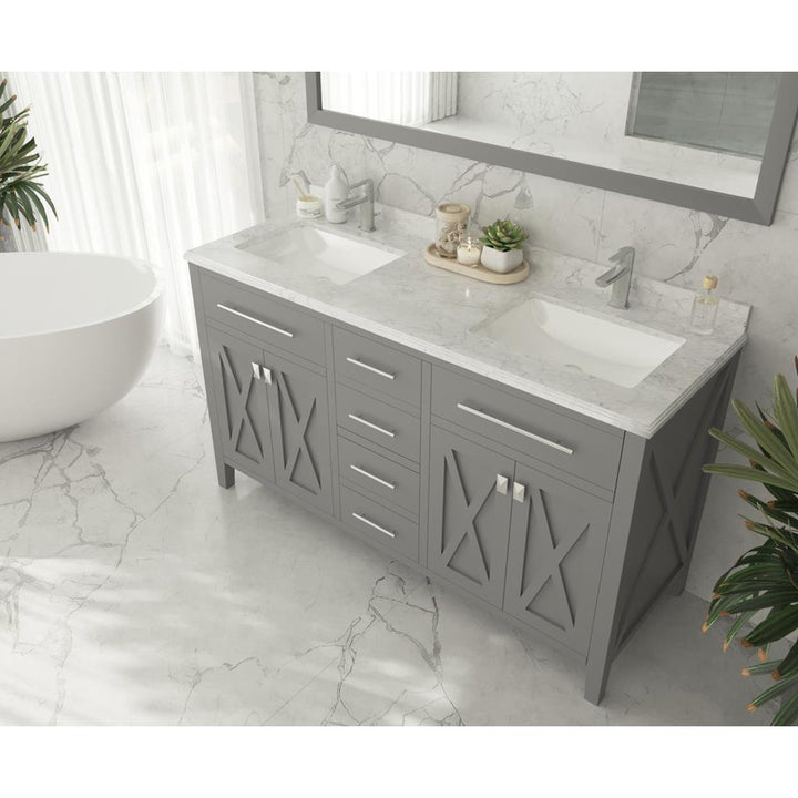 Laviva Wimbledon 60" Grey Double Sink Bathroom Vanity#top-options_white-carrara-marble-top