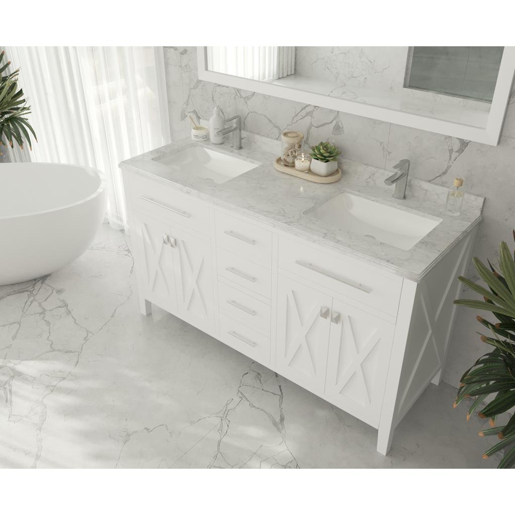 Laviva Wimbledon 60" White Double Sink Bathroom Vanity#top-options_white-carrara-marble-top