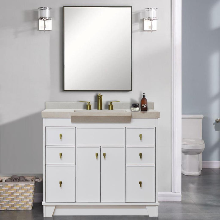 Bellaterra Naples 39" Single Vanity White, Sandy White Concrete Top