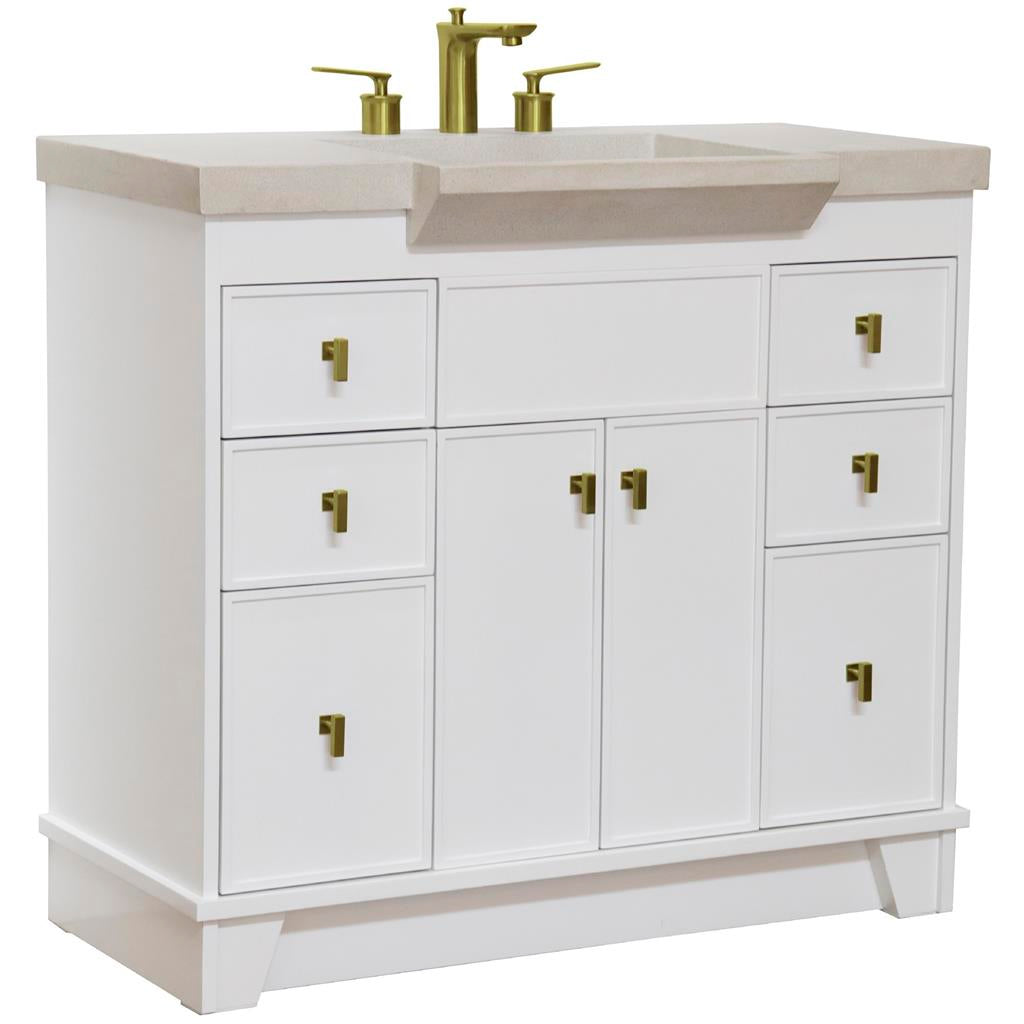 Bellaterra Naples 39" Single Vanity White, Sandy White Concrete Top