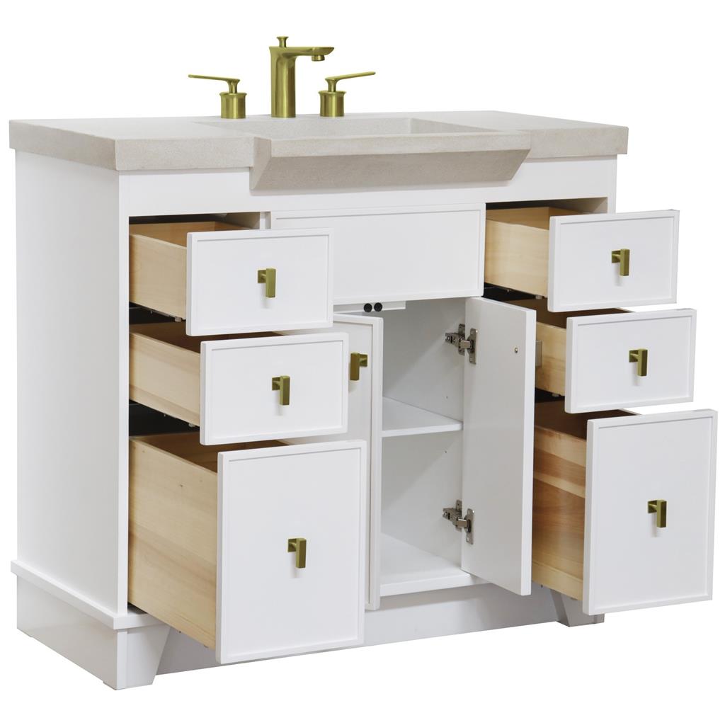 Bellaterra Naples 39" Single Vanity White, Sandy White Concrete Top