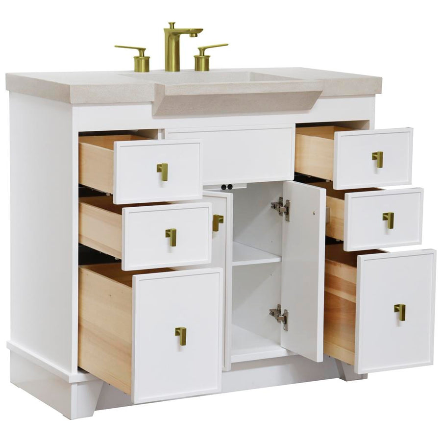 Bellaterra Naples 39" Single Vanity White, Sandy White Concrete Top