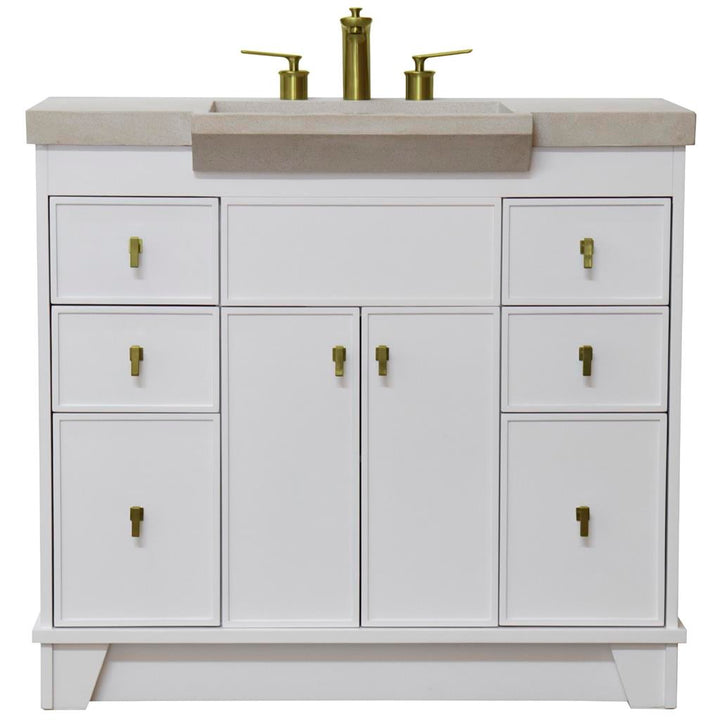 Bellaterra Naples 39" Single Vanity White, Sandy White Concrete Top