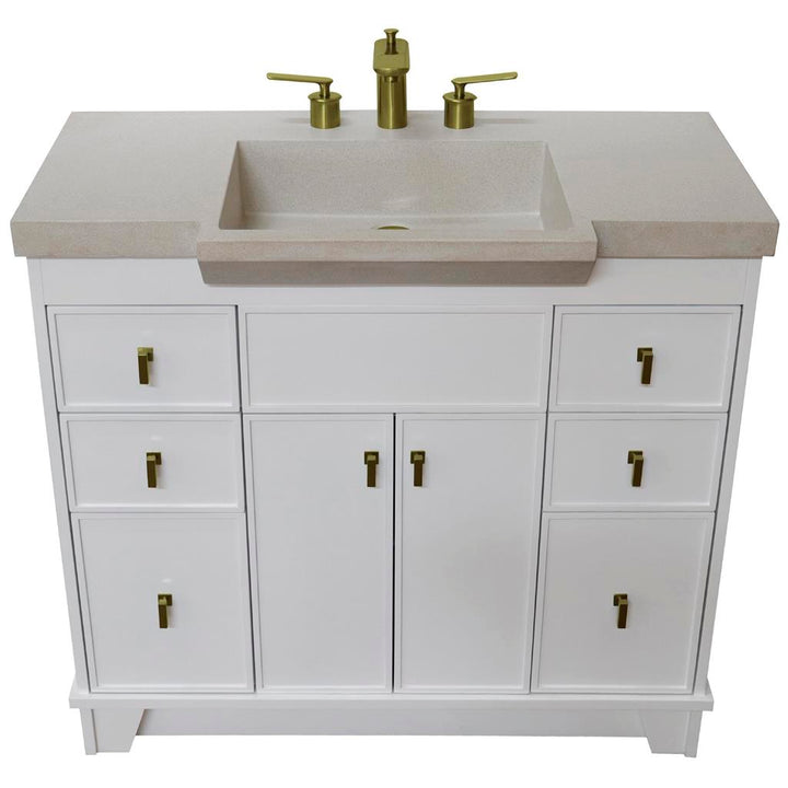 Bellaterra Naples 39" Single Vanity White, Sandy White Concrete Top